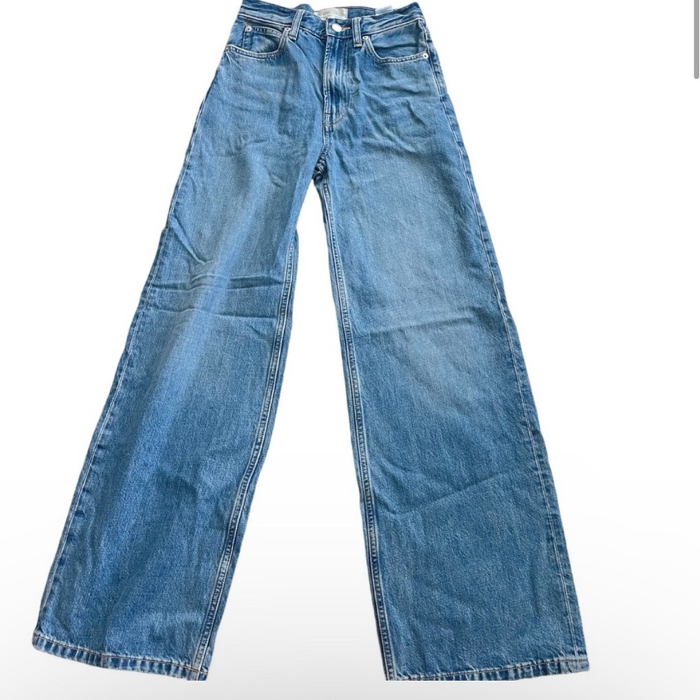 Everlane Wide Leg Flare Jeans in Light Blue Denim